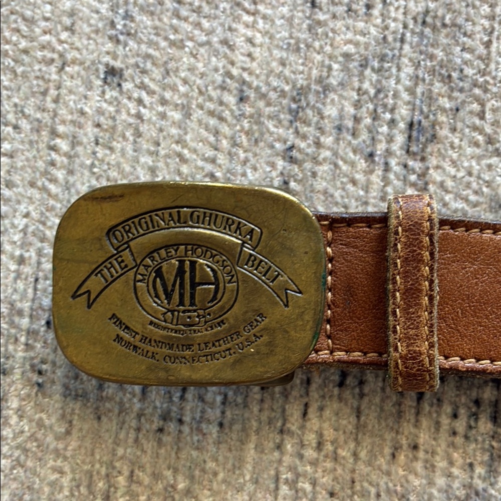 RARE VINTAGE Original Ghurka Marley Hodgson Leather Belt w/Brass Buckle 34